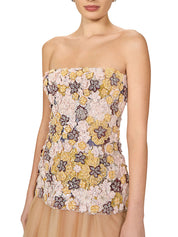 Embroidered & beaded floral lace gown w. tulle
