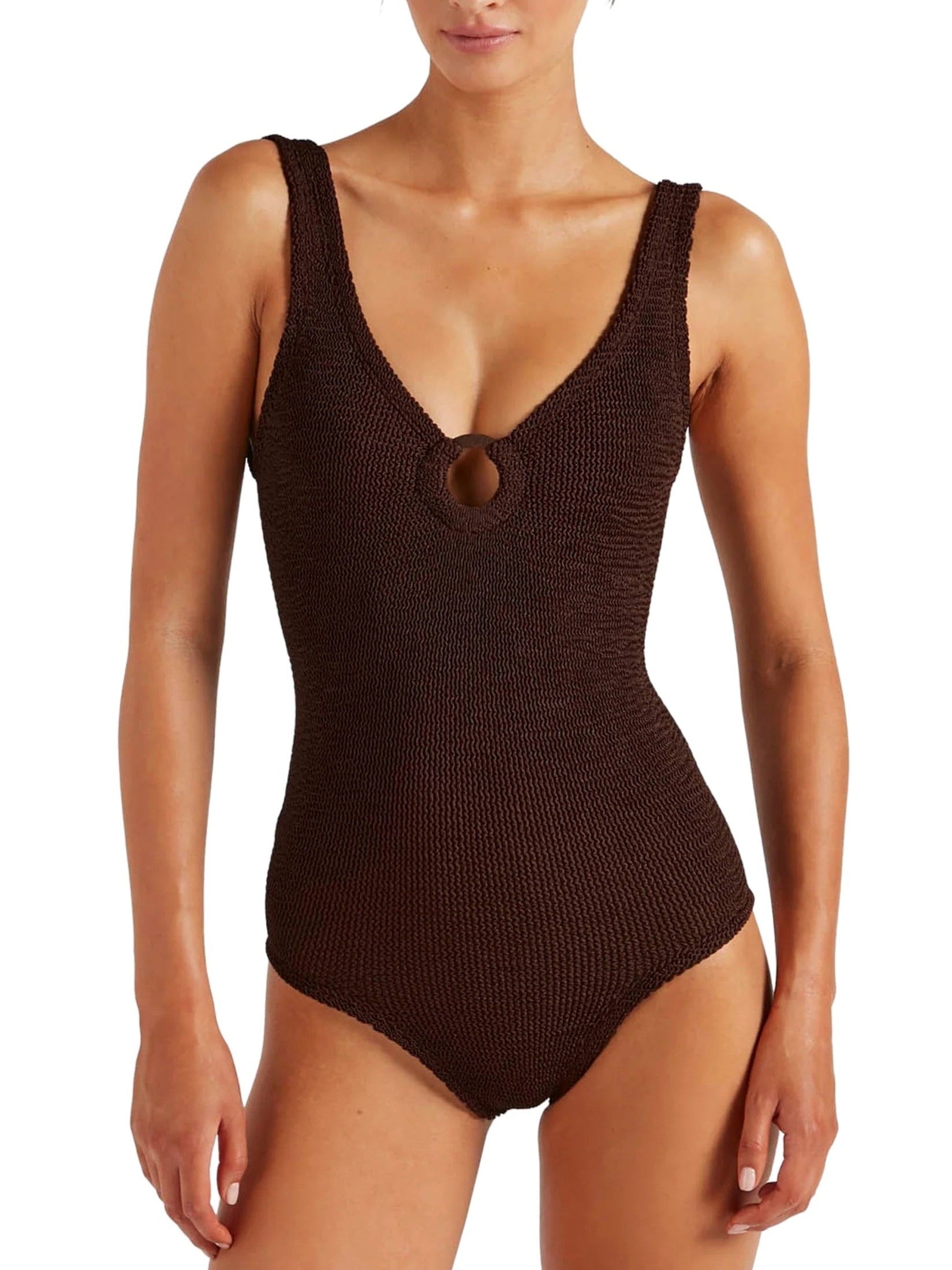 Coverage celine swim with fabric covered hoops - m metallic crinkle metallic chocolate