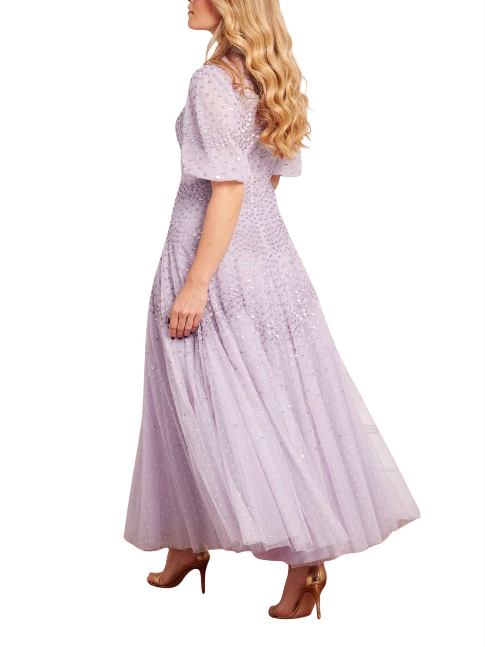 Scallop sequin v-neck ankle gown