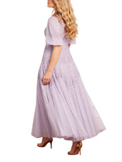 Scallop sequin v-neck ankle gown