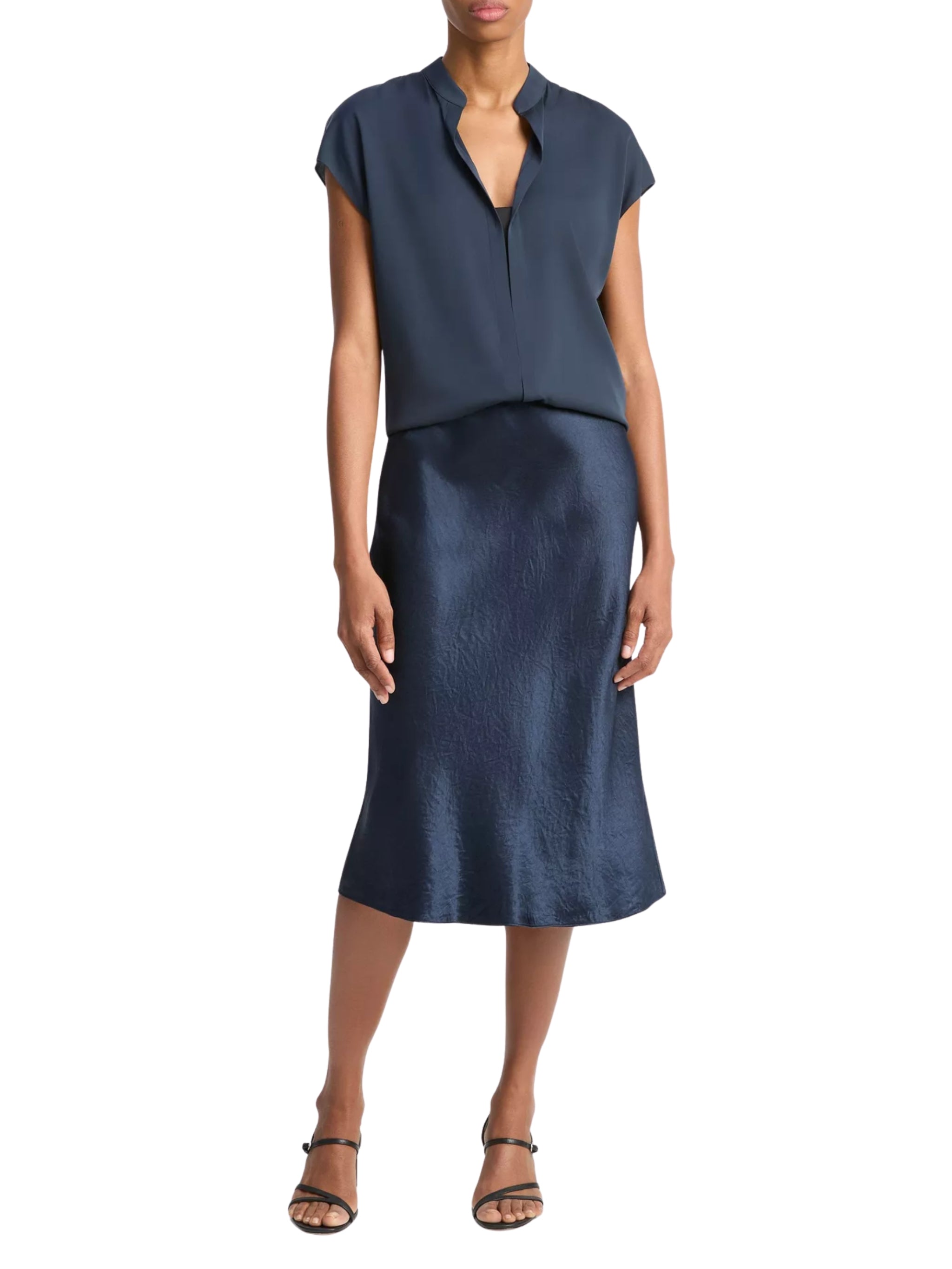 CAP SLV BLOUSE W/ CONTRAST HIDDEN PLKT