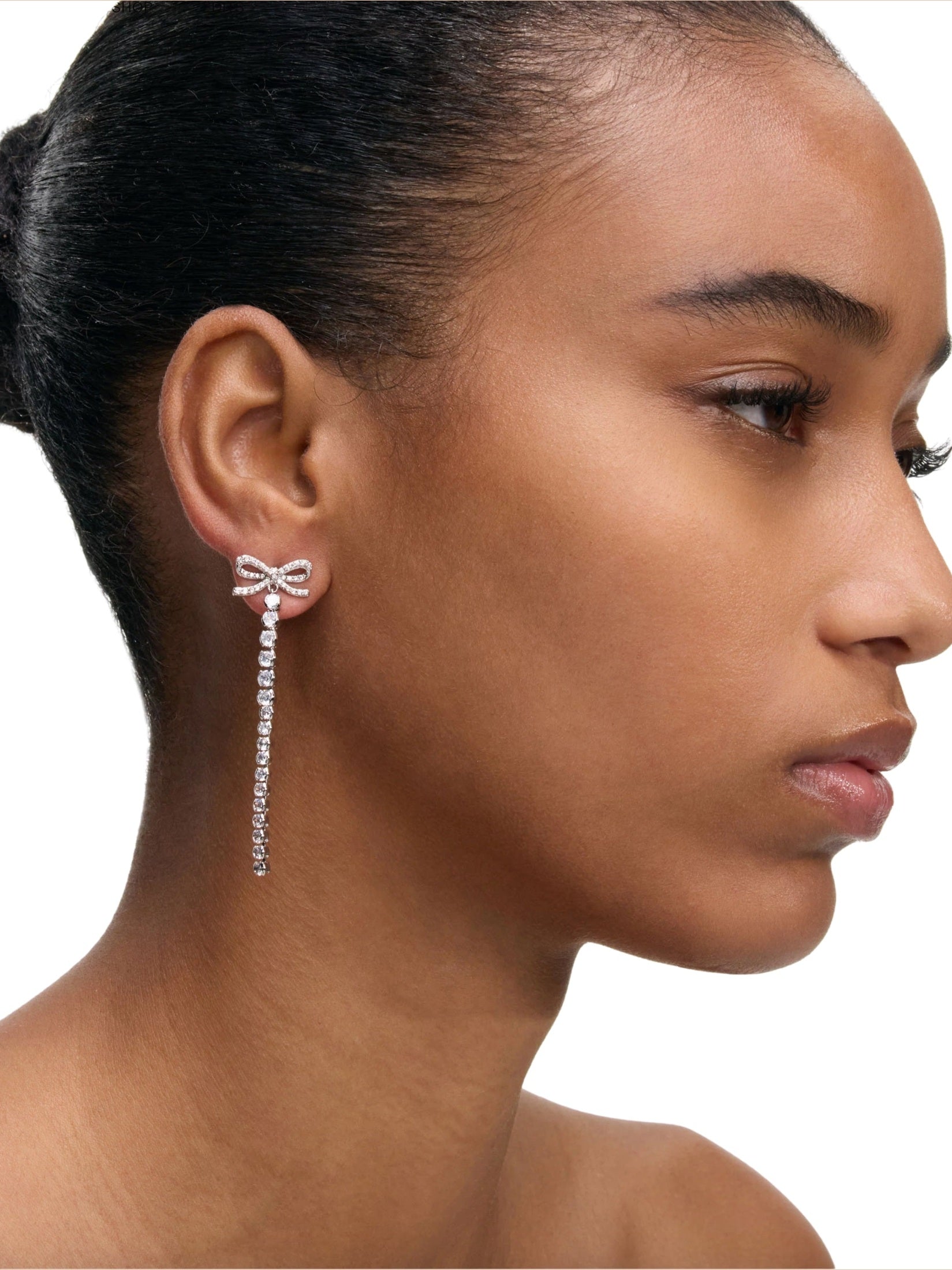 Crystal bow droplet earrings