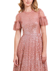 SCATTER DOT ROUND NECK SHORT SLEEVE ANKLE GOWN