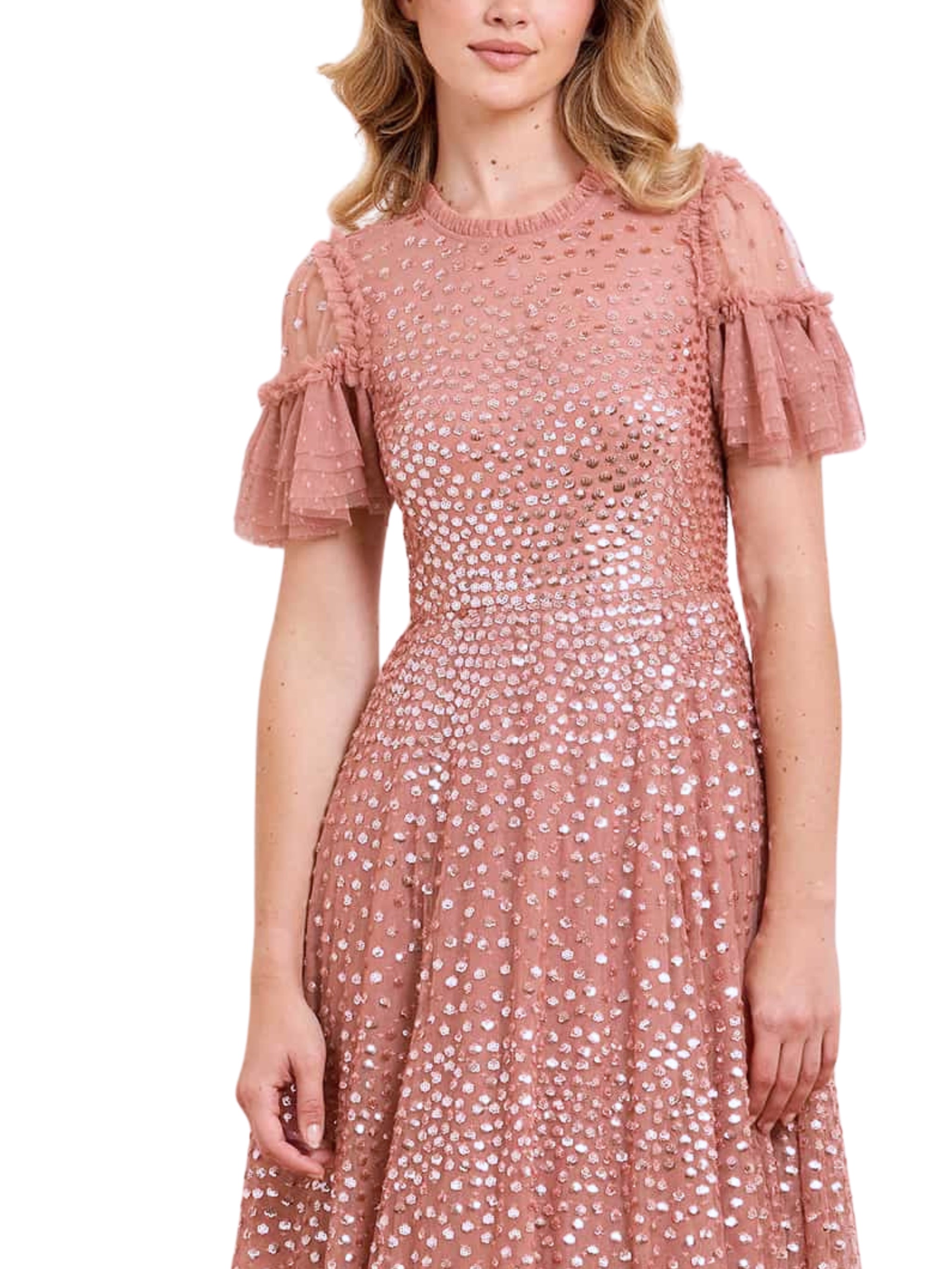 SCATTER DOT ROUND NECK SHORT SLEEVE ANKLE GOWN