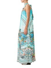 Tie neck long dress