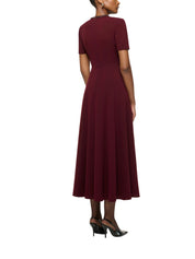 TWISTED DRAPE CRYSTAL TRIM NECKLINE DRESS