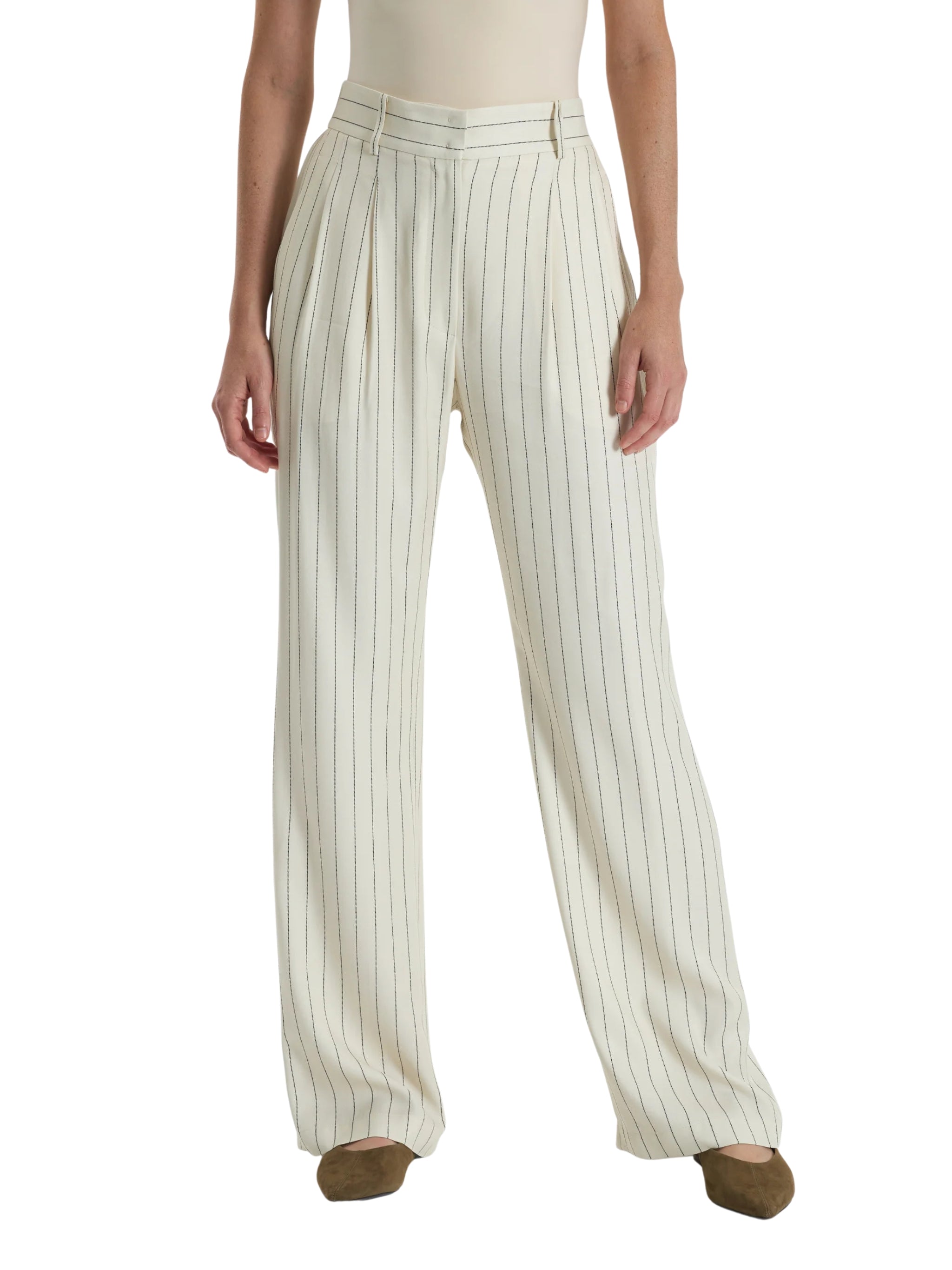 PINSTRIPE STRAIGHT-LEG TROUSERS