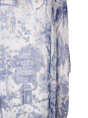 Blue toile de jeddah patterned chiffon caftan