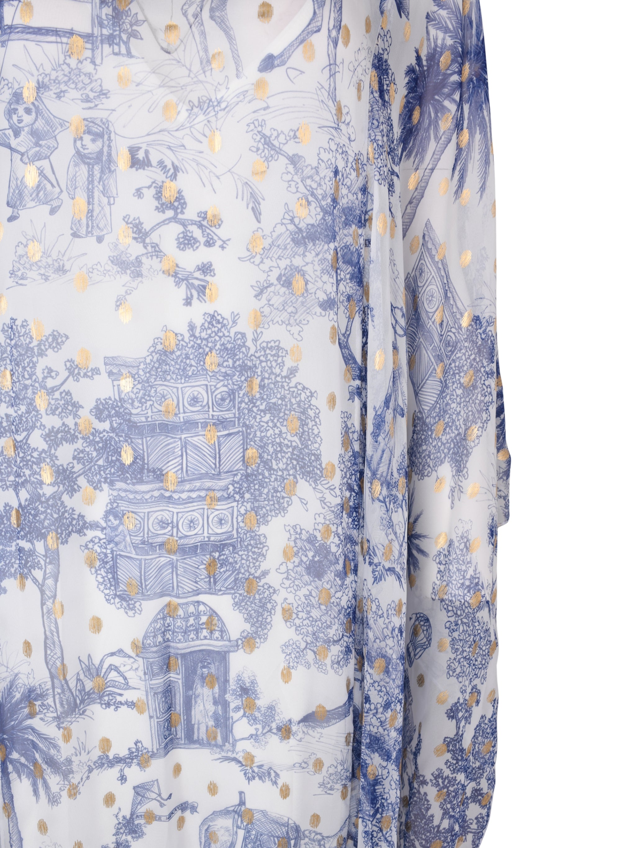 Blue toile de jeddah patterned chiffon caftan