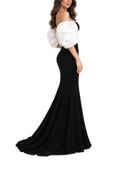 Scuba Maxi Dress with Puffy Satin Sleeves