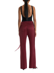 BURGUNDY BELTED PALAZZO TROUSERS