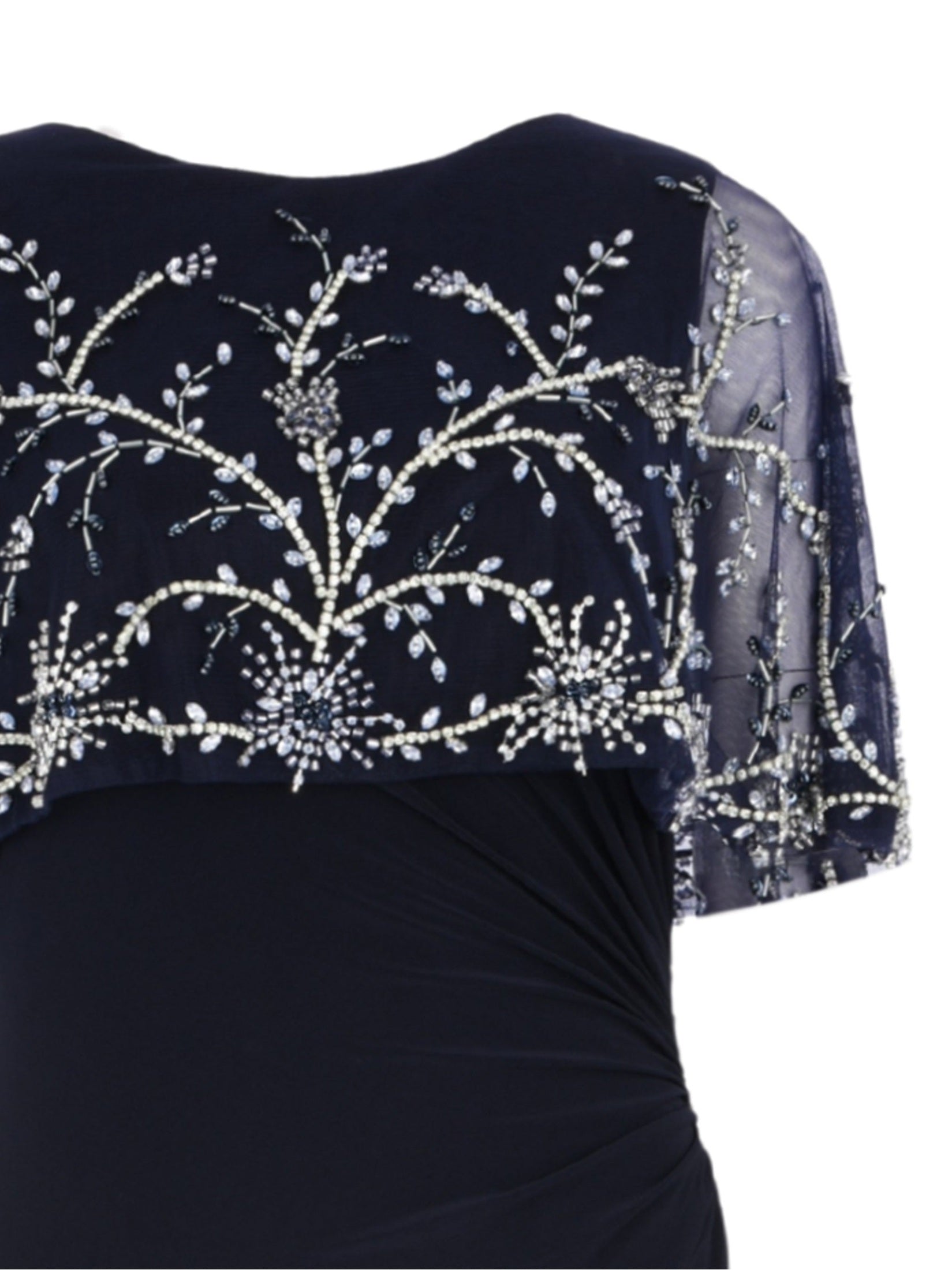 Fitted jersey gown with beaded shawl