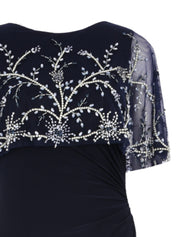 FITTED JERSEY GOWN WITH BEADED SHAWL