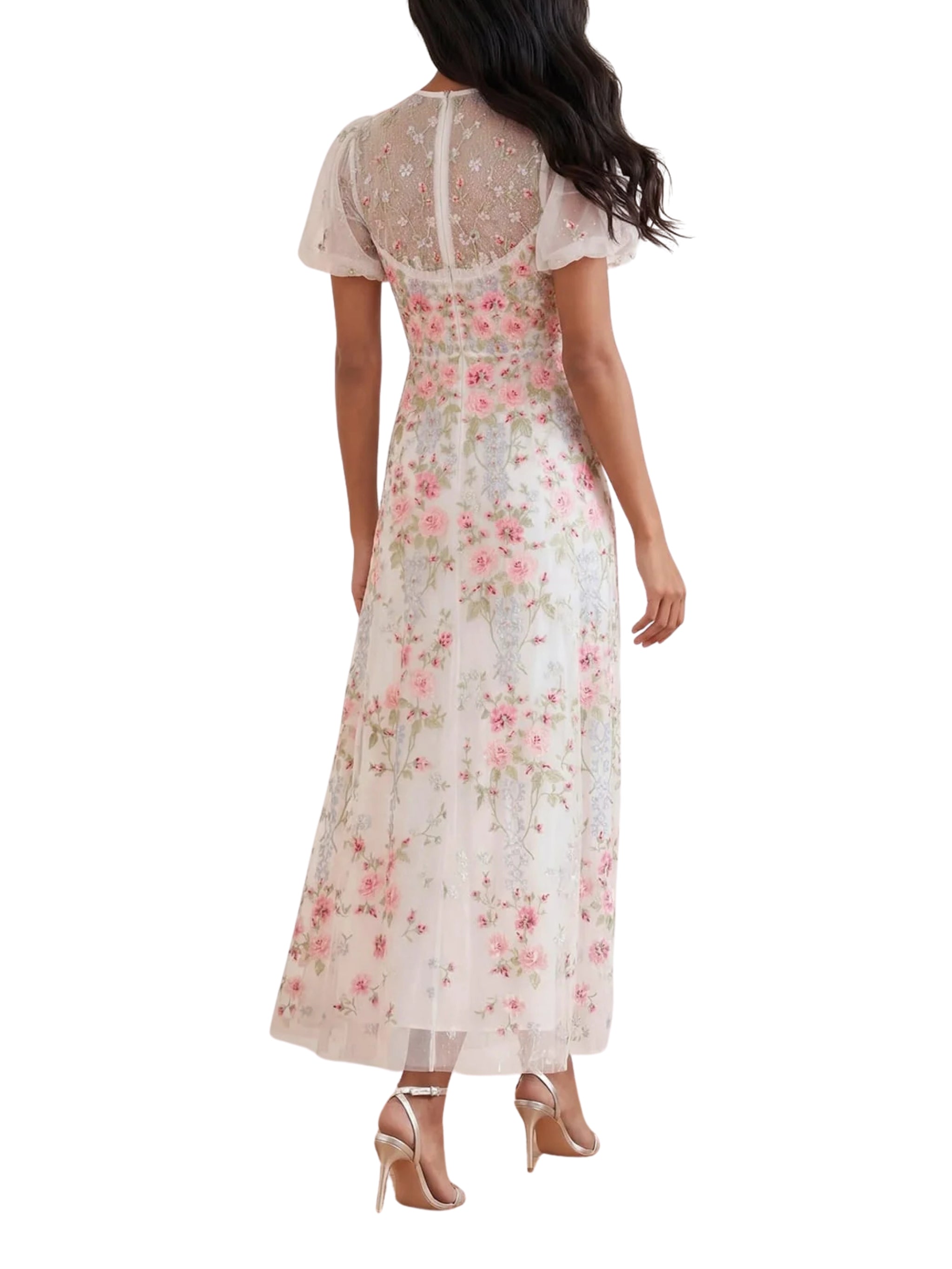 Garden rose short sleeve ankle gown