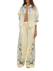 Yellow floral organza trousers