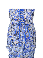 Paros 3d floral strapless maxi dress in blue white