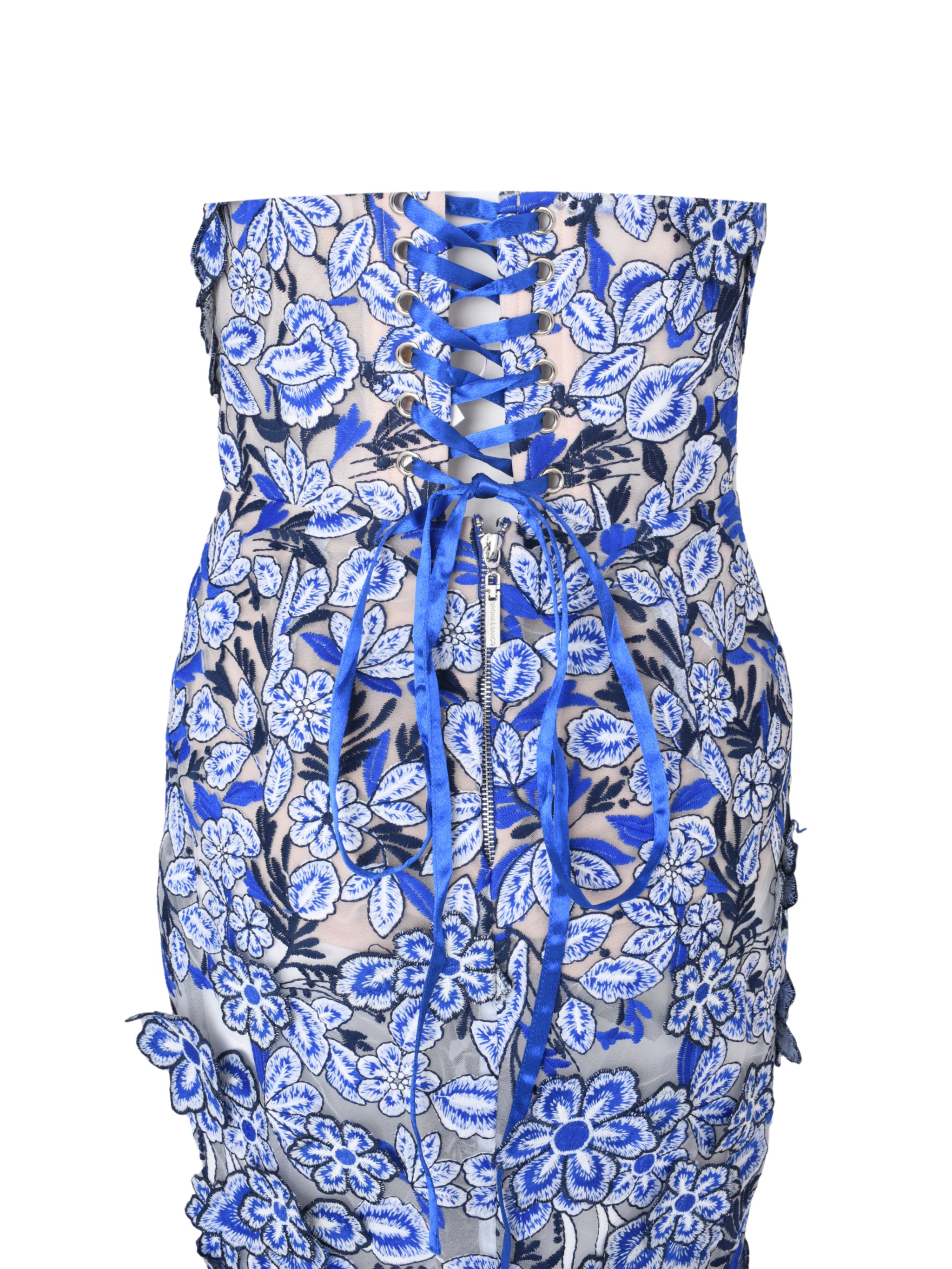 Paros 3d floral strapless maxi dress in blue white