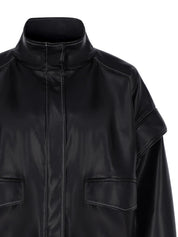 BLACK VEGAN LEATHER WITH STITCHING DETAIL JACKET-VEST