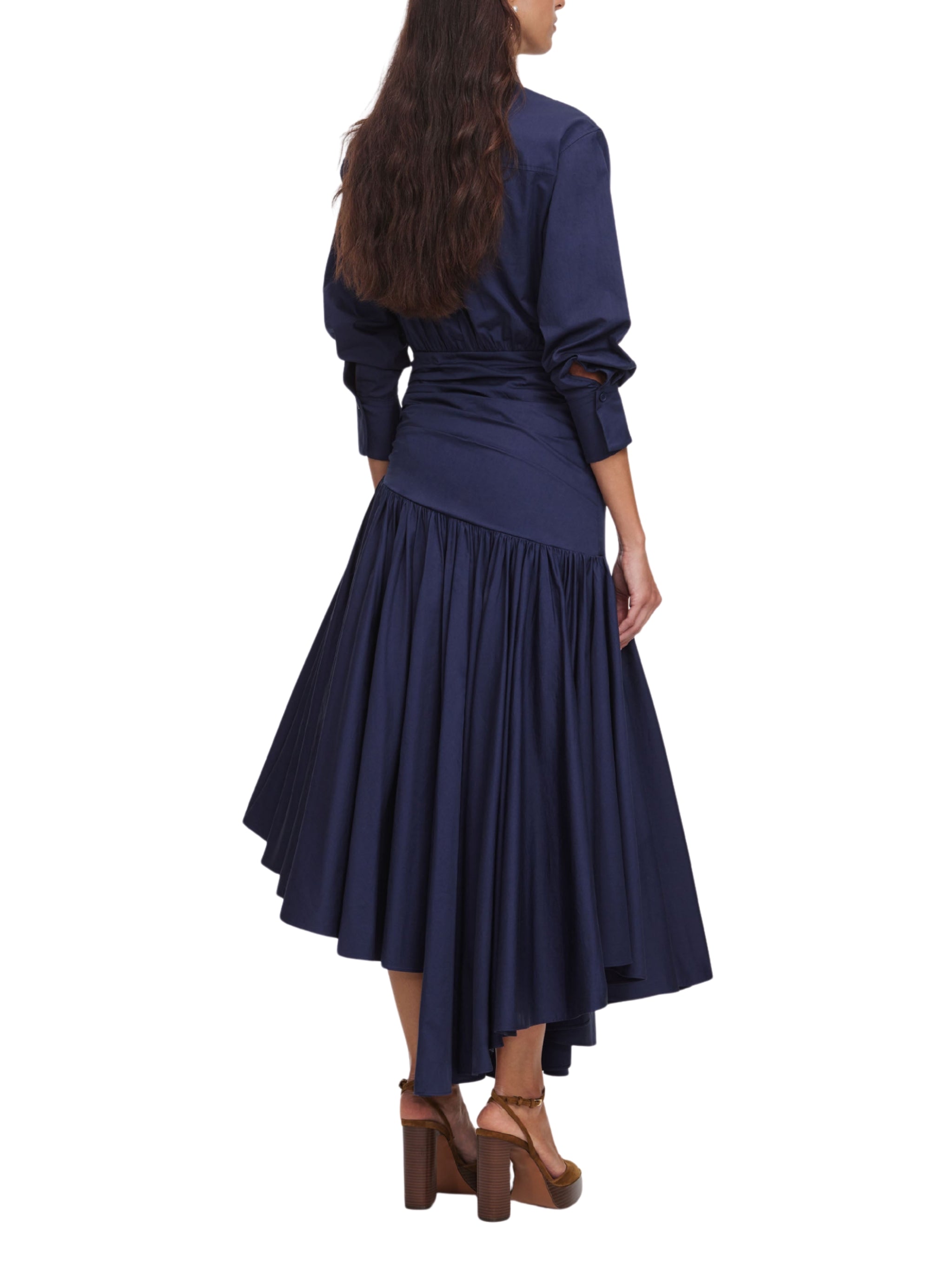 Navy cotton asymmetric midi dress