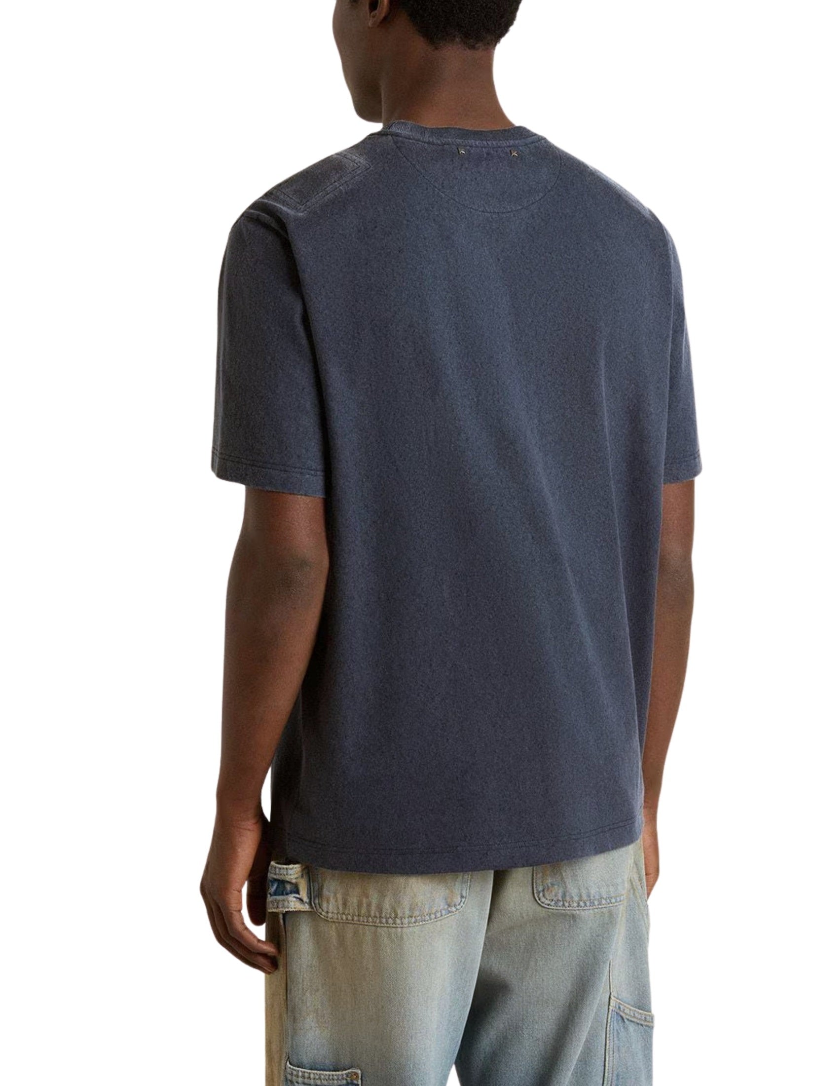Journey m's t-shirt regular gauze cotton jersey printed base with floc print
