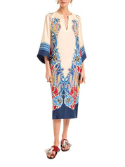 The kaftan lemuria placée blue in silk twill