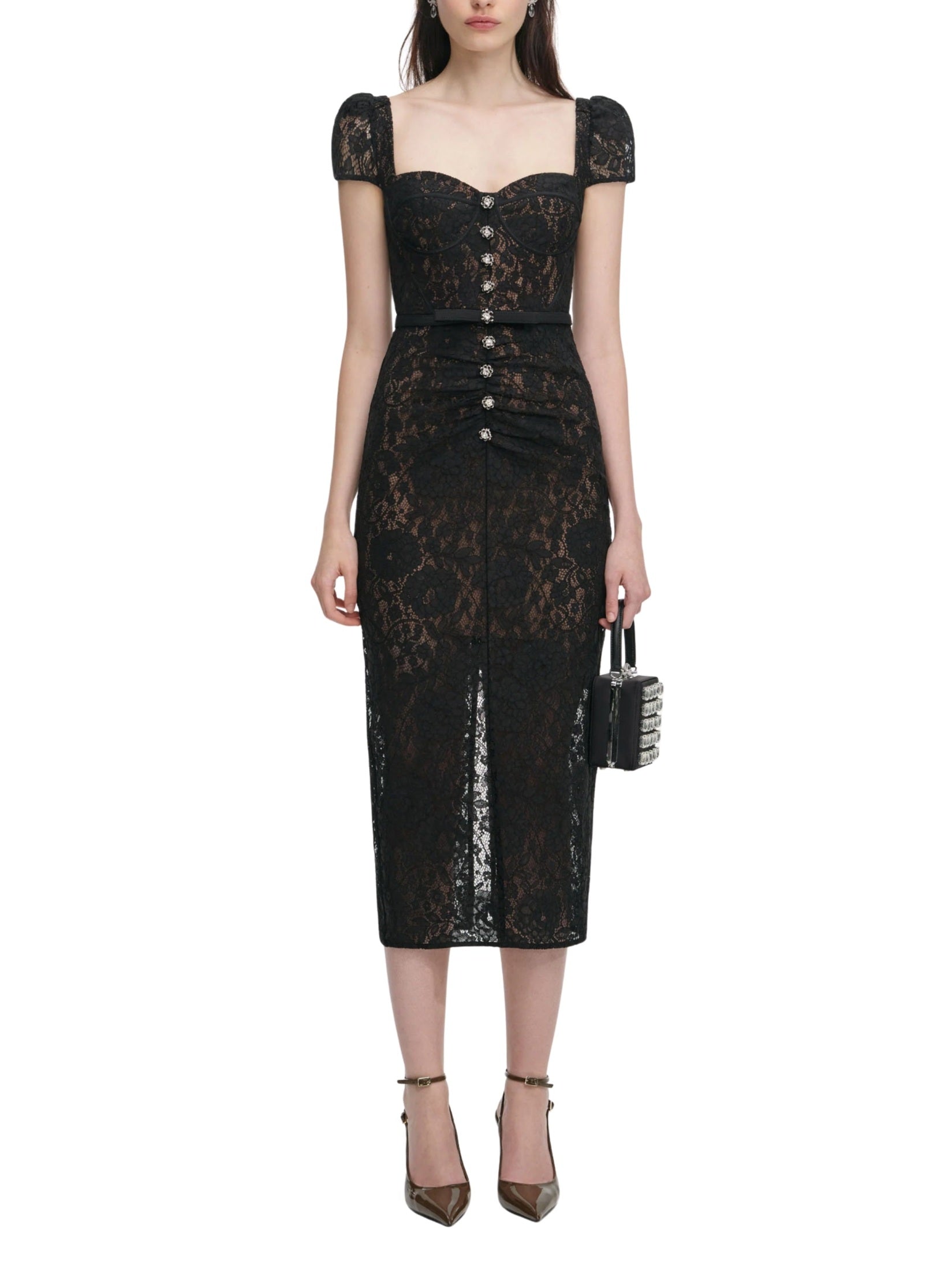 Black sweetheart lace midi dress