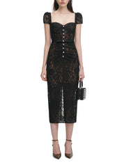 BLACK SWEETHEART LACE MIDI DRESS