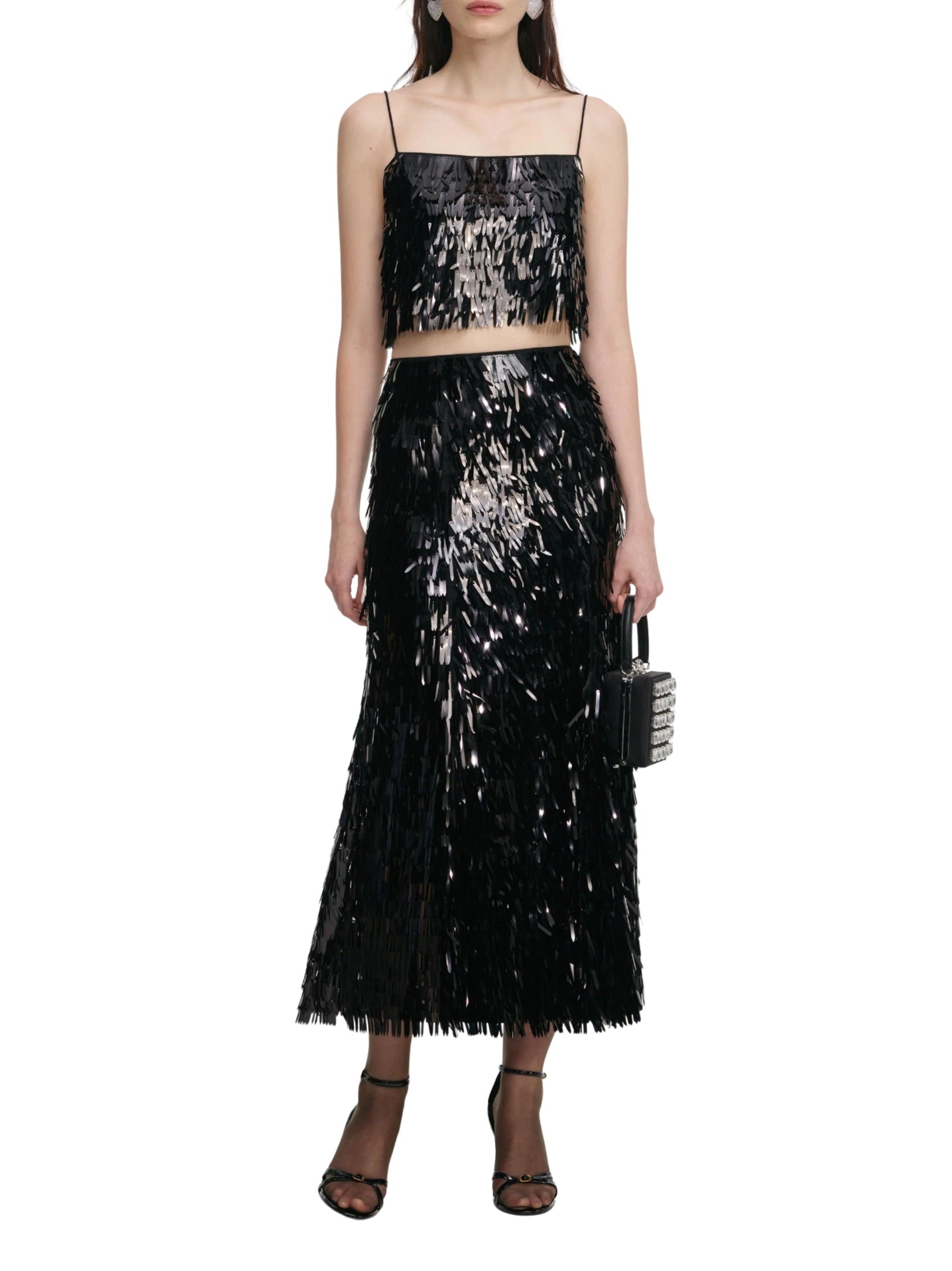 Black sequin midi skirt