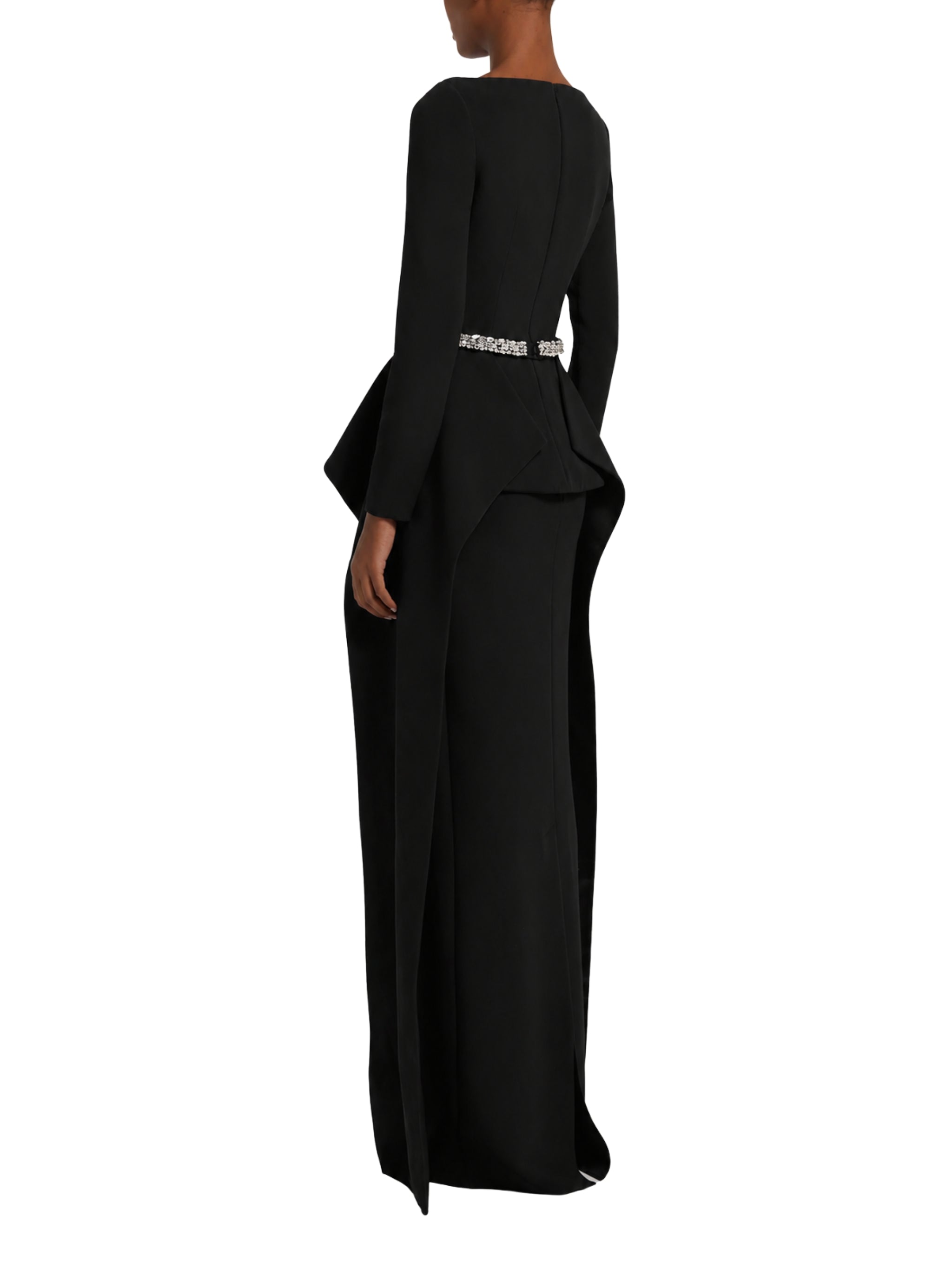 Long sleeve boatneck top with flared peplum detail