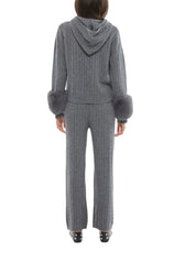 THE CABLE KNIT ZIP UP FAUX CUFF CARDIGAN IN STORM