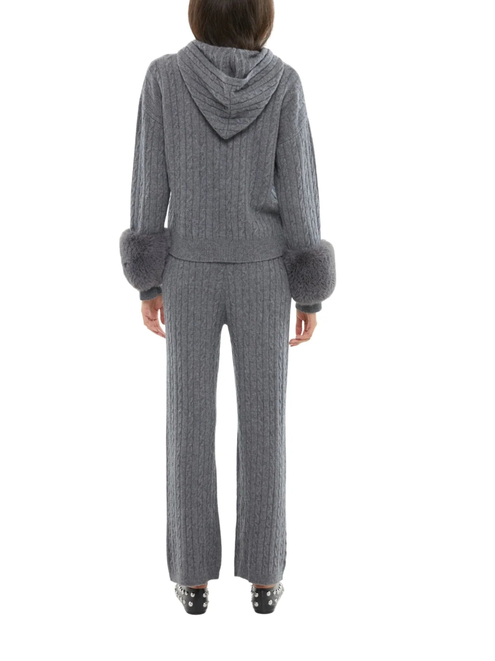 THE CABLE KNIT ZIP UP FAUX CUFF CARDIGAN IN STORM