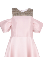 Hand Embroiderd Chest Short Sleeves Off Shoulder Dress Ballroom Baloon Dress