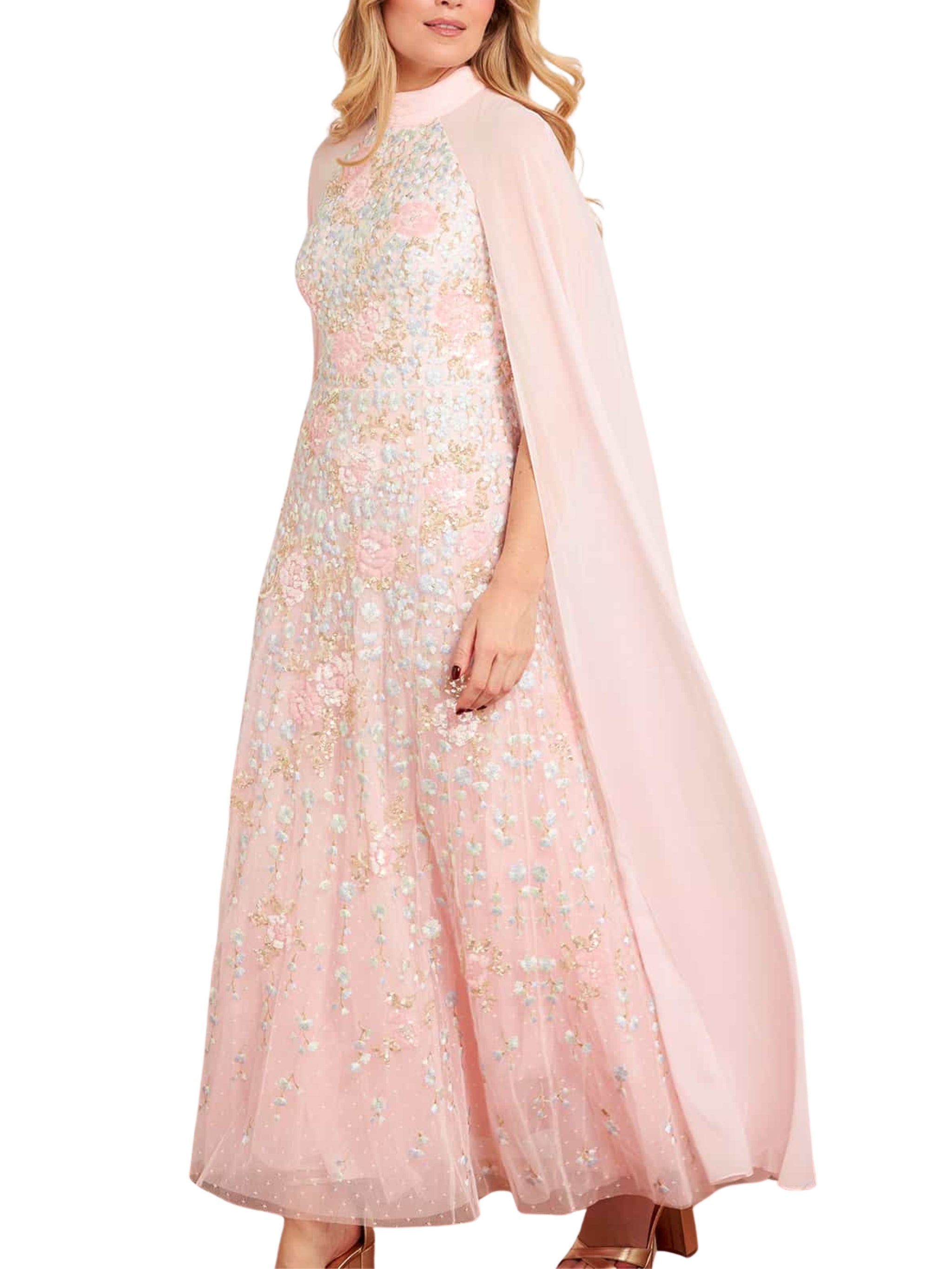 Cressida floral cape ankle gown