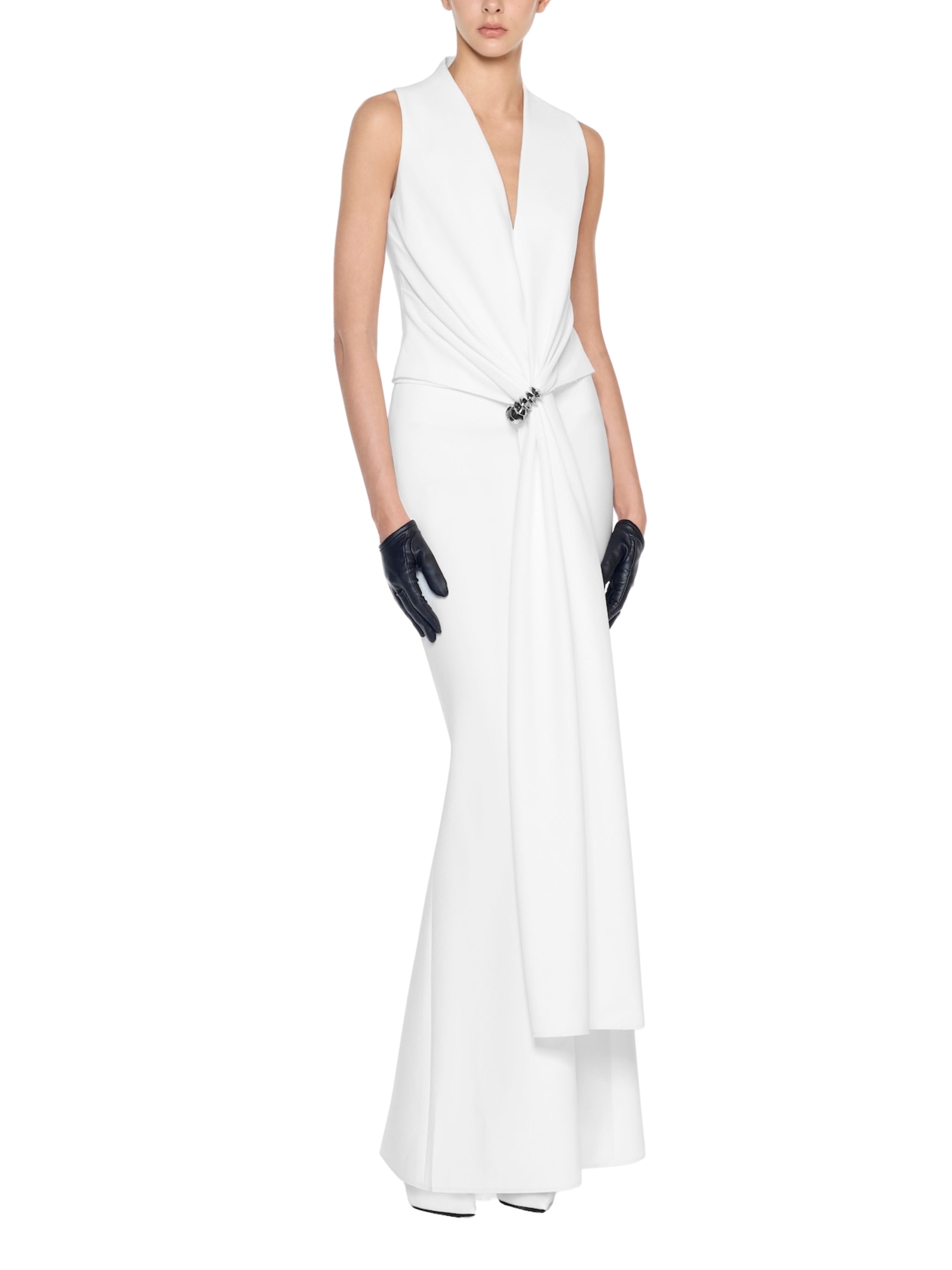 Gilet with a back zipper closure featuring front draping and a premium metal accessory detail