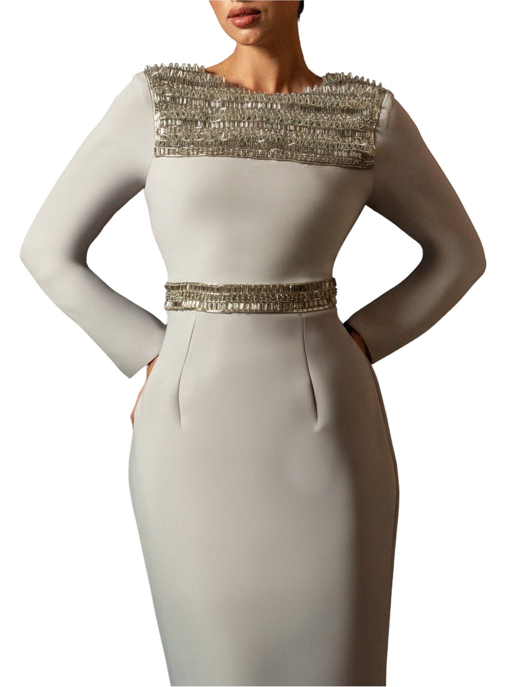 Hand embroiderd chest long sleeves off shoulder dress full cover modest dress fish cut