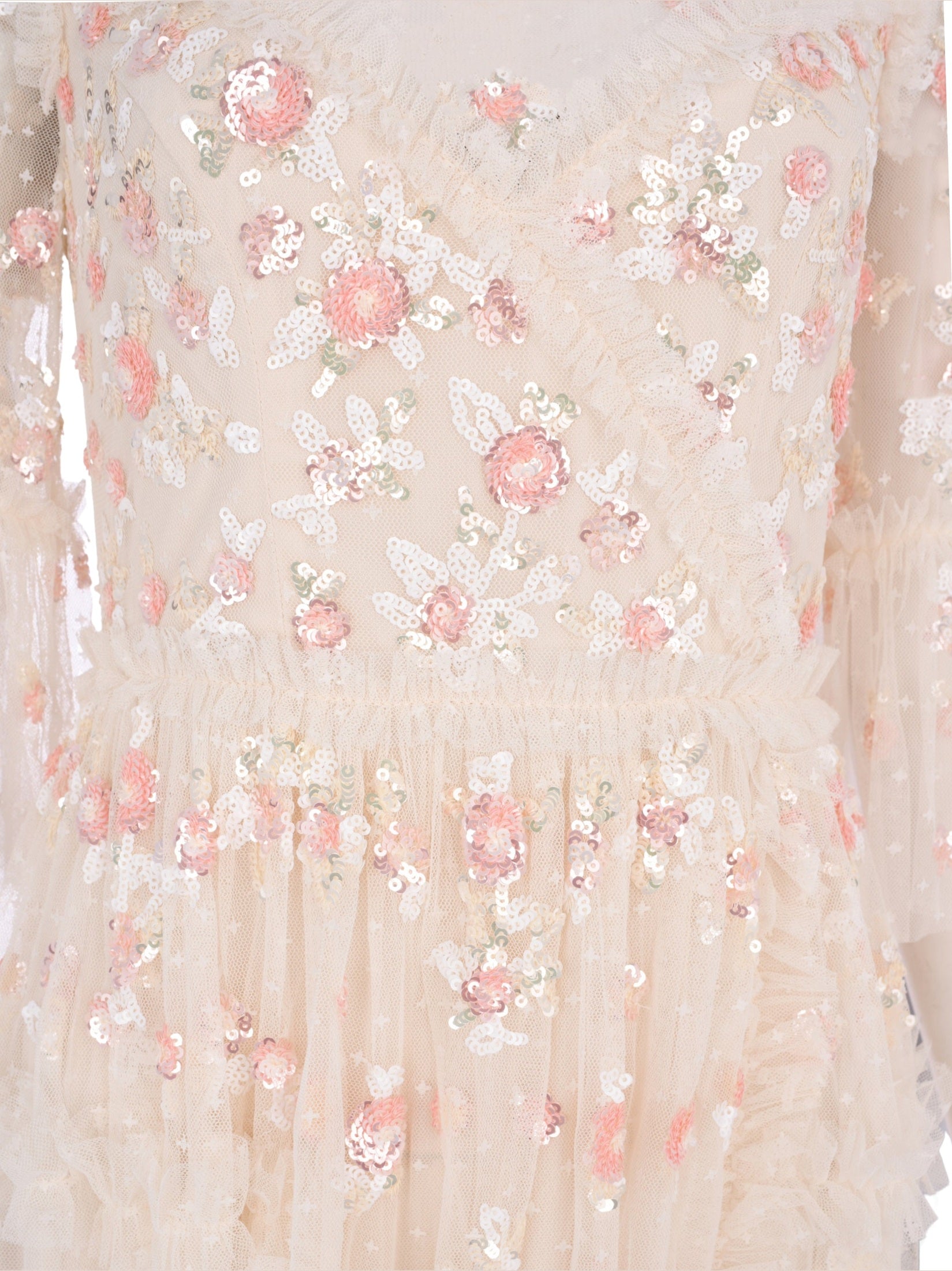 Shimmer ditsy long sleeve gown