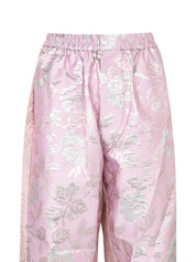 Mix lamejacquard straight fit ankle pants with full elastic waistband pristine