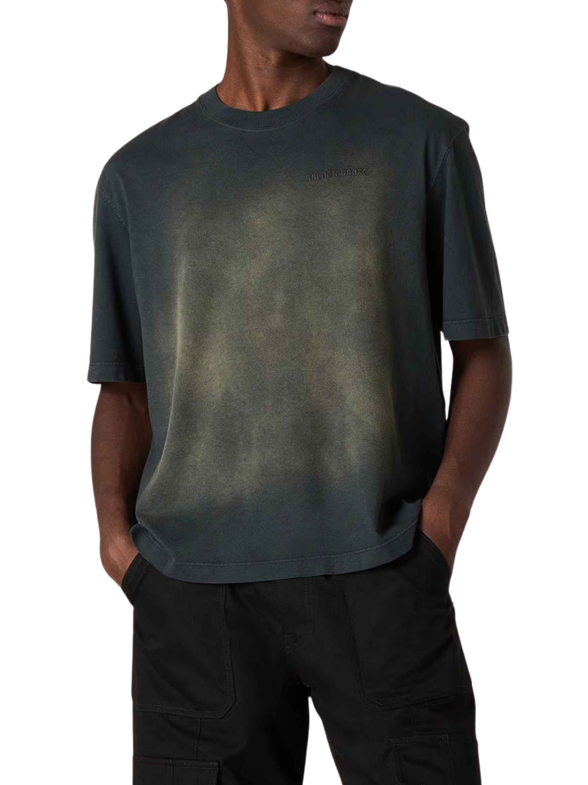 Journey unisex t-shirt dyed gauze cotton jersey bleaching effect with embroidery