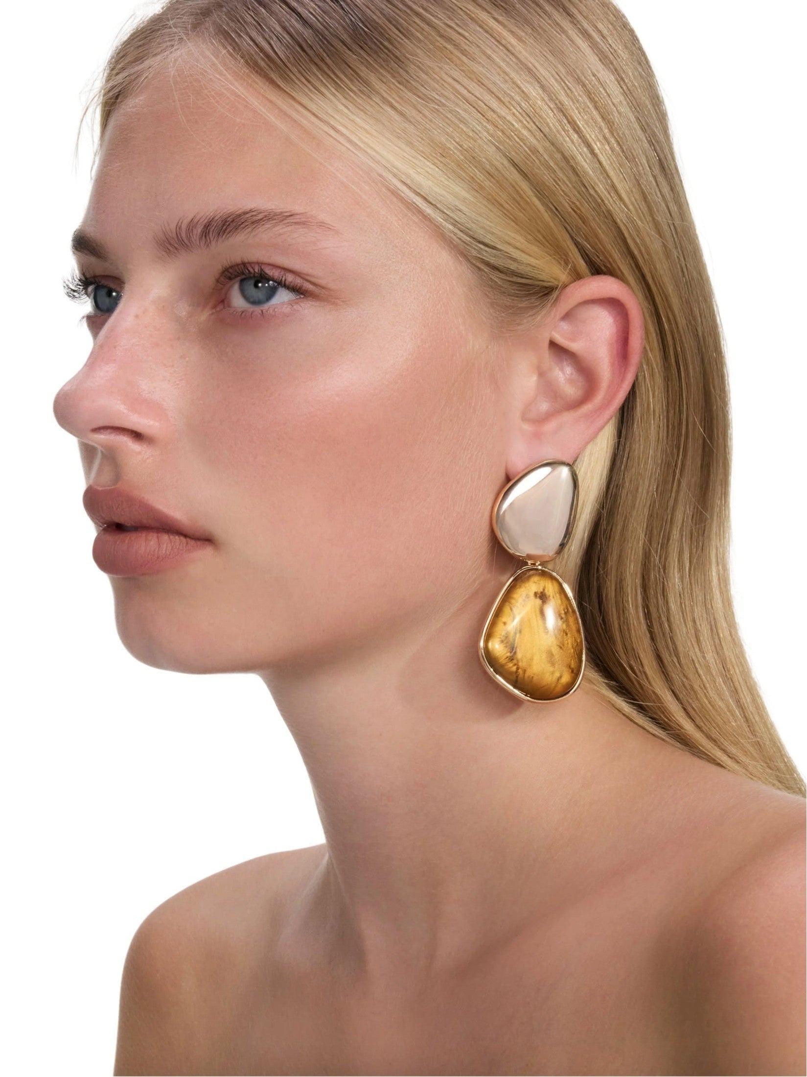 Gold tiger eye tiered earrings