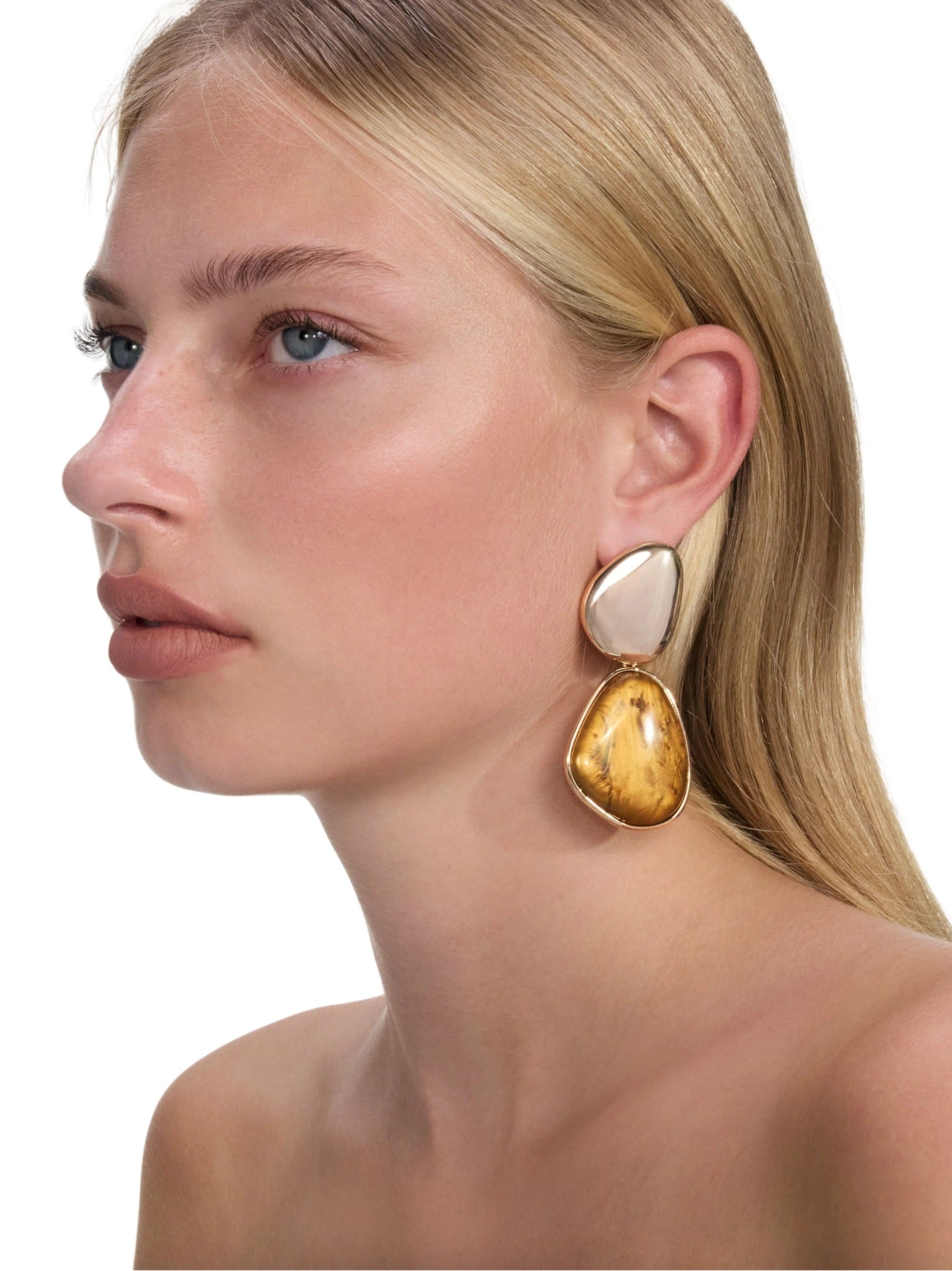 Gold tiger eye tiered earrings