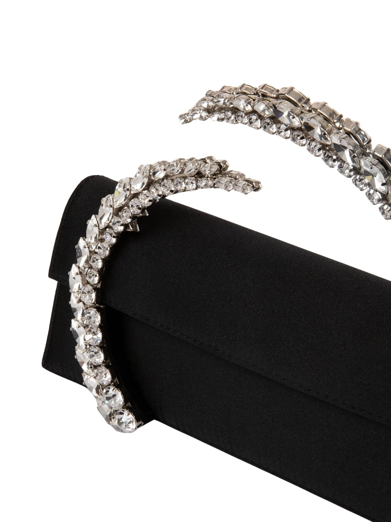 Karma Stone-Encrusted Satin Clutch Black
