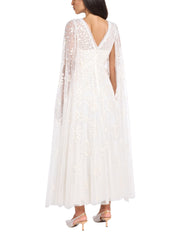 Versailles ditsy v-neck cape sleeve ankle gown