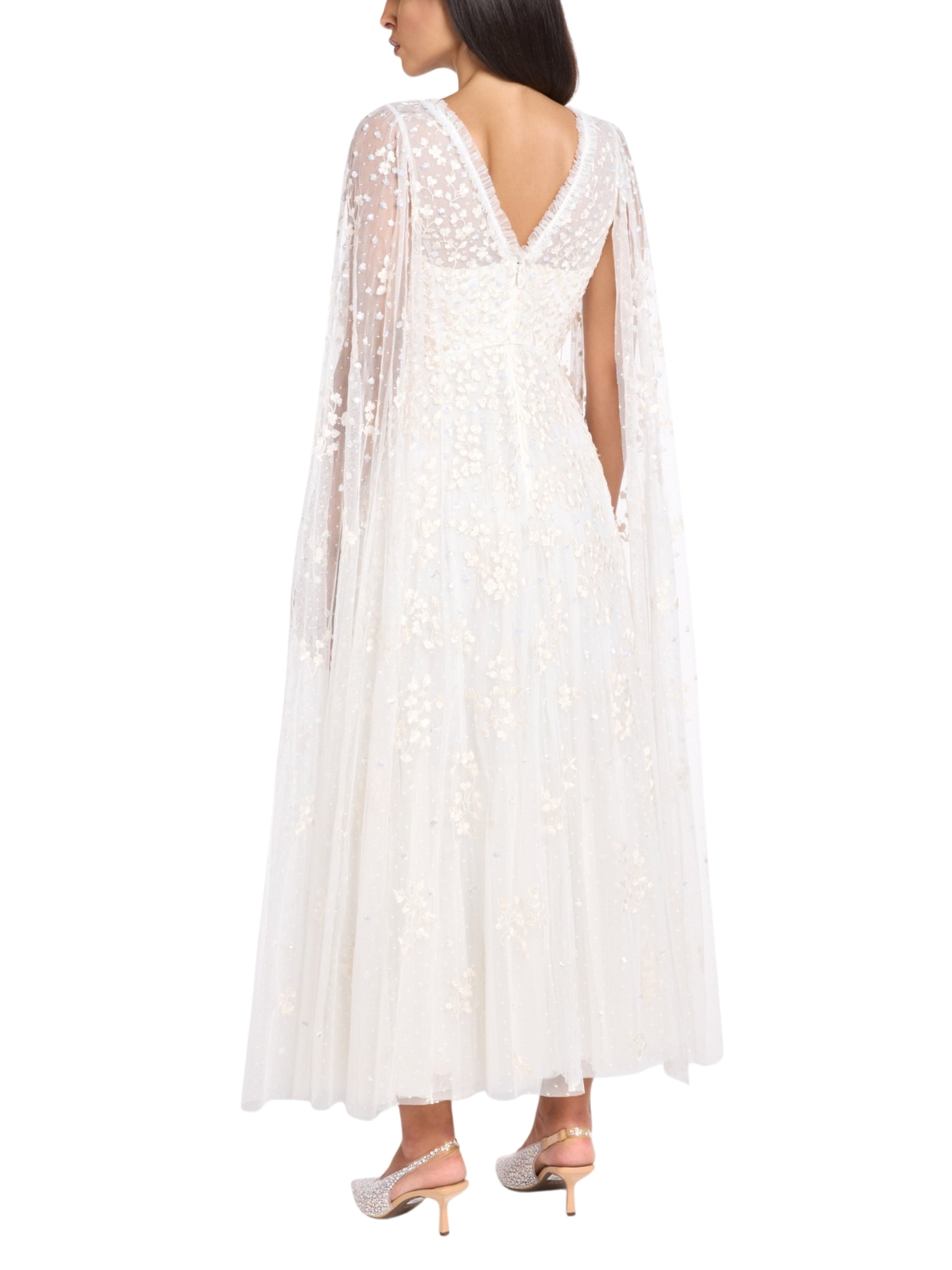 Versailles ditsy v-neck cape sleeve ankle gown