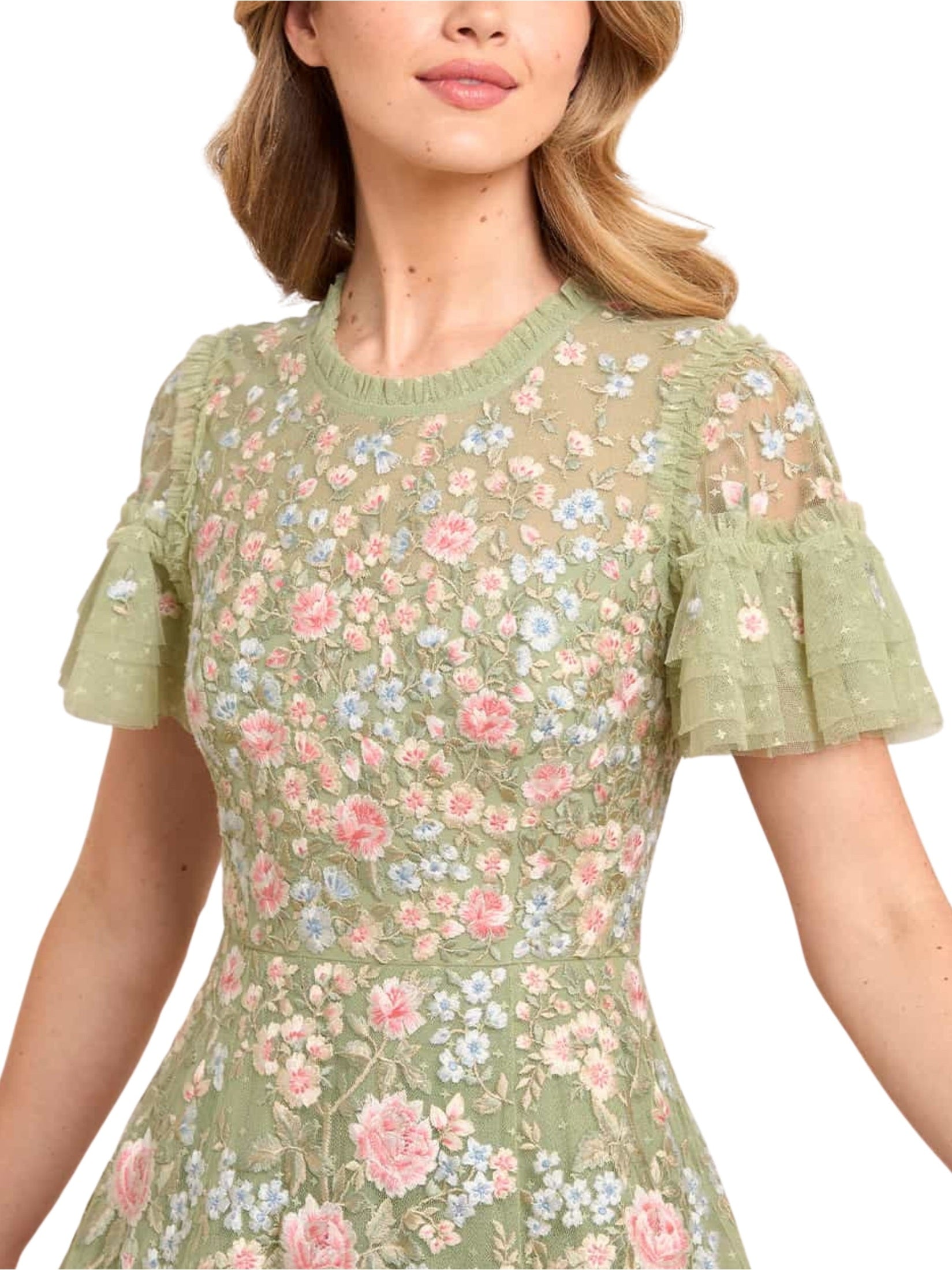 Antoinettes floral round neck ankle gown