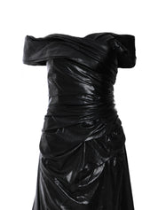 GOLD LAME OFF-SHOULDER DRESS