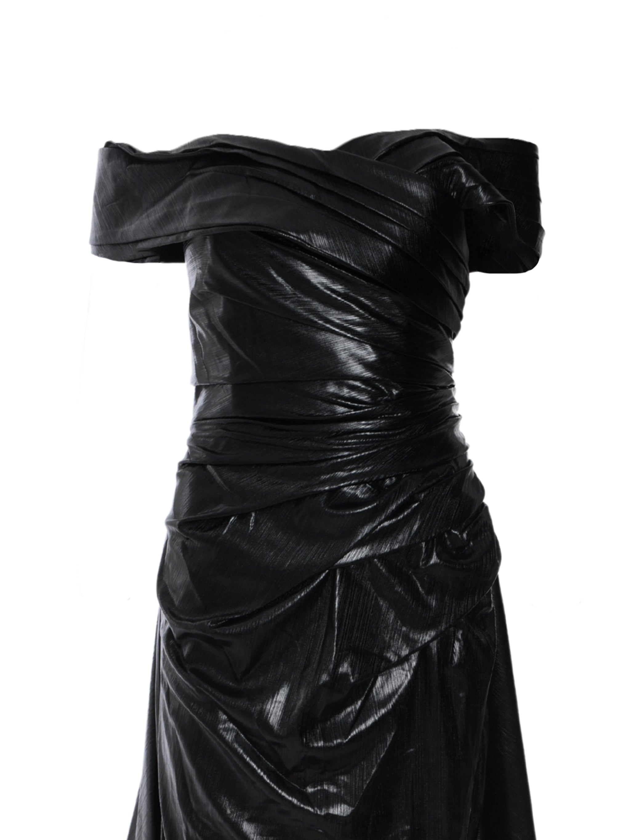 GOLD LAME OFF-SHOULDER DRESS