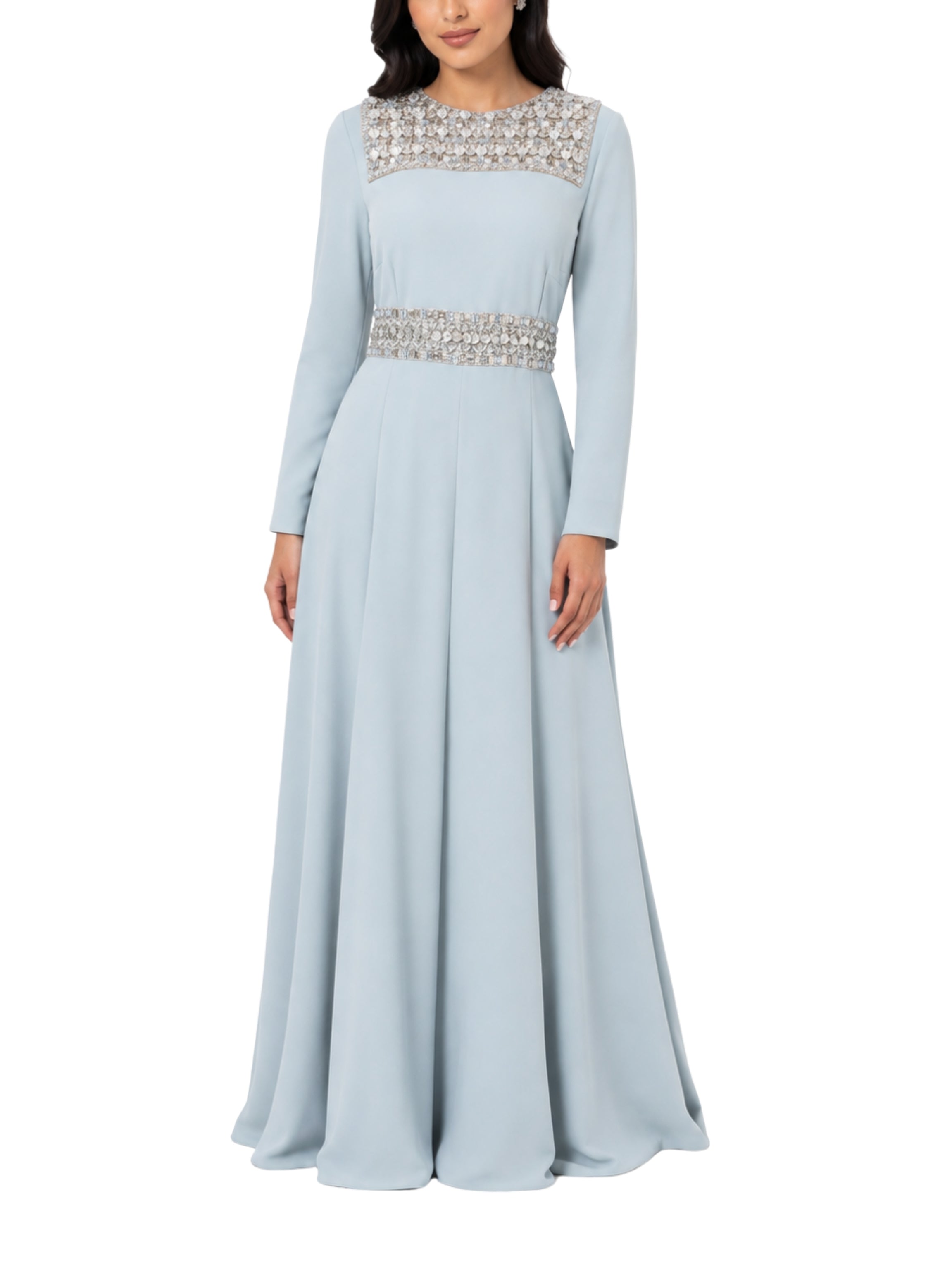 Hand embroiderd chest long sleeves off shoulder dress full cover modest dress fish cut