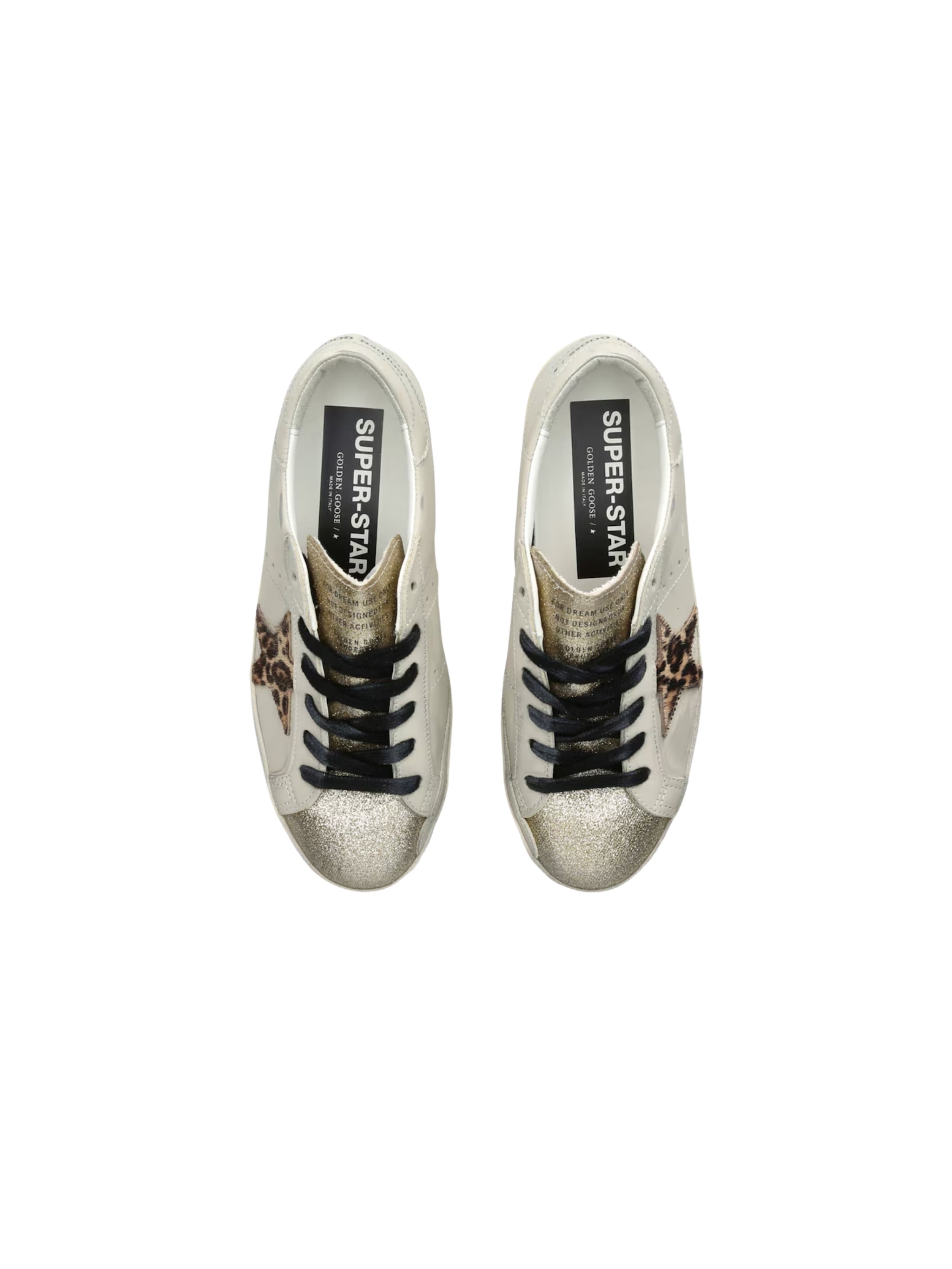 SUPER STAR LEATHER UPPER GLITTER TOE AND TONGUE LEATHER HEEL LEOPARD HORSY STAR