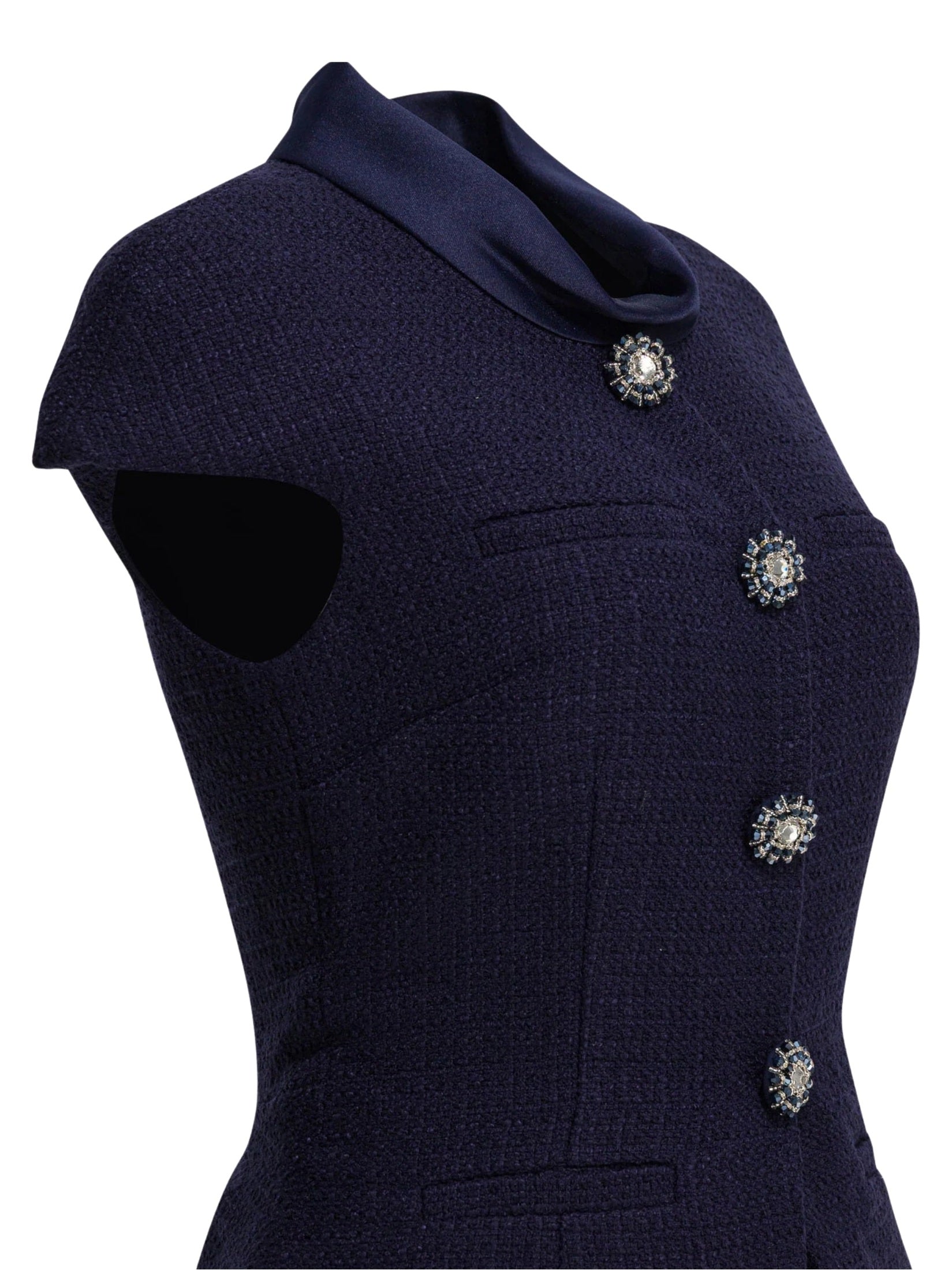Navy bouclé taffeta midi dress