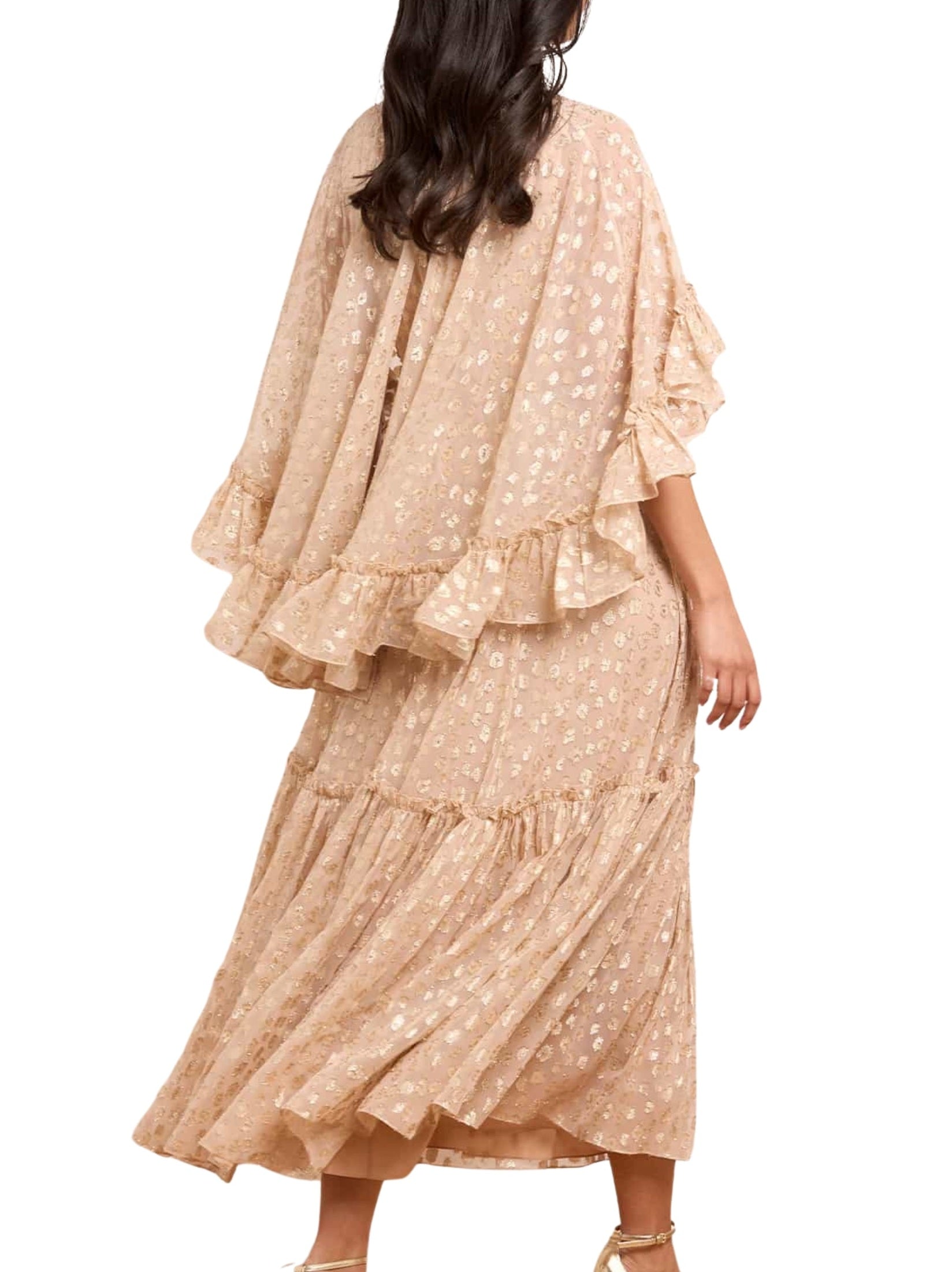Harper lurex cape ankle gown